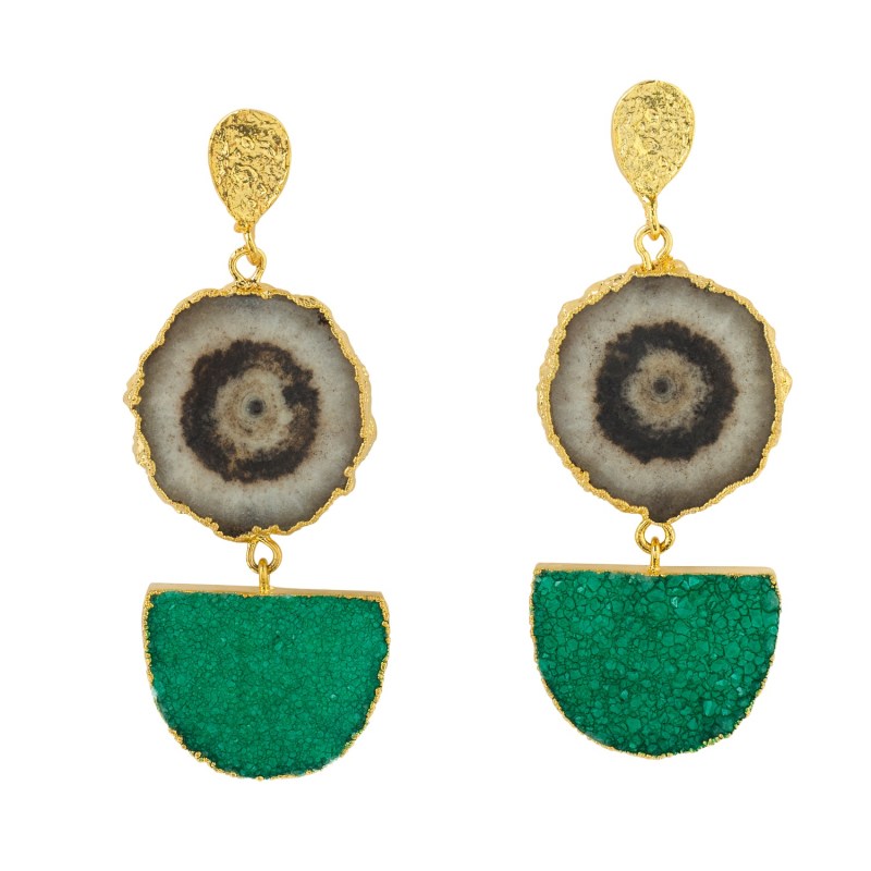 Thumbnail of Grey Green Gemstone Gold Statement Earrings image