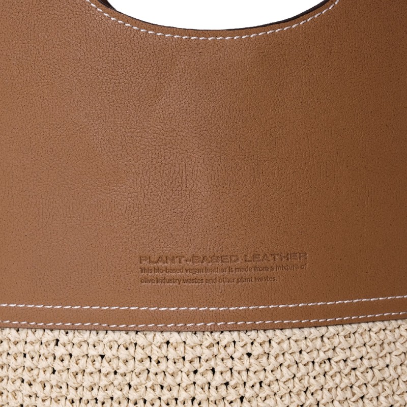 Thumbnail of Vegan Bio-Leather & Handwoven Raffia Shoulder Bag Tan image