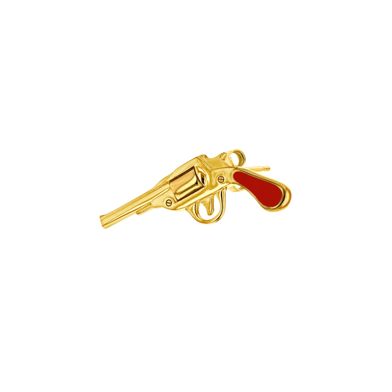 Thumbnail of 18Kt Gold Plated & Red Enamel Retro Pistol Stud image