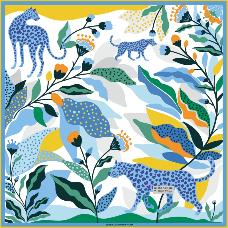 Thumbnail of Silk Scarf Of Blue Leopards image