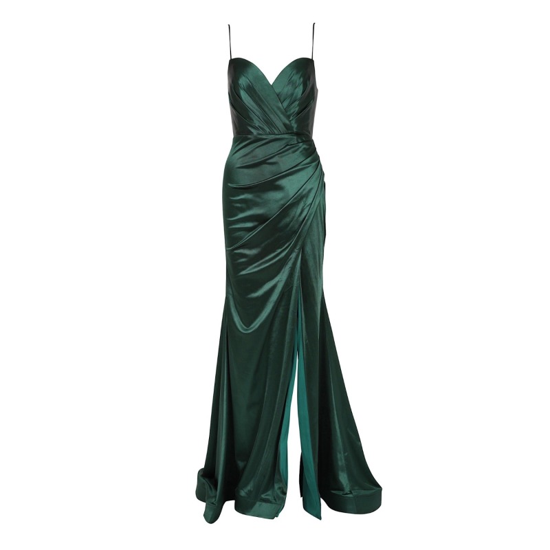 Thumbnail of Poppy Emerald Satin Long Evening Gown image