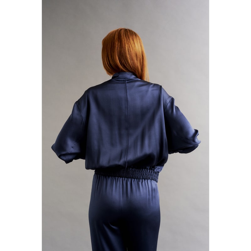 Thumbnail of Poppy Silk Bomber Jacket - Navy image