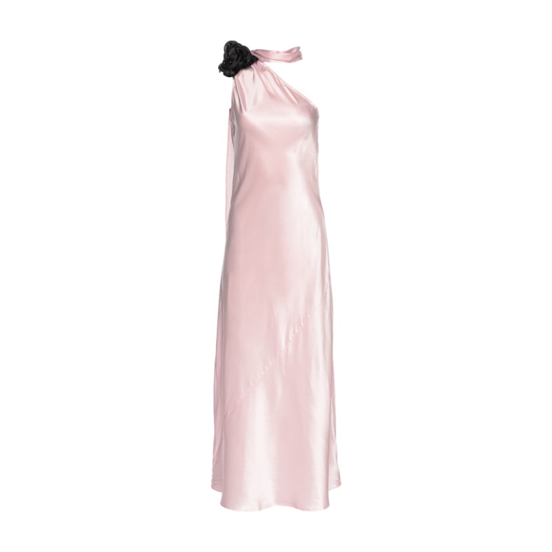 Thumbnail of Portia Asymmetric Maxi Dress Pink With Black Crystallized Corsage image