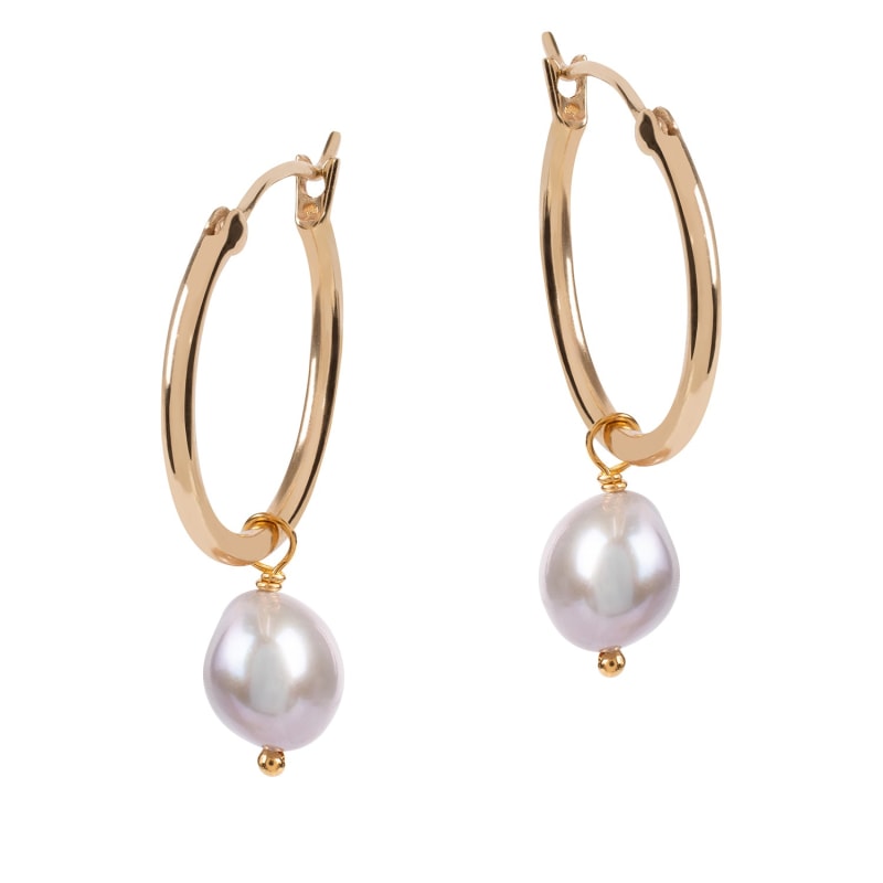 Gold, Cultured Pearl and Charm Hoop Earrings