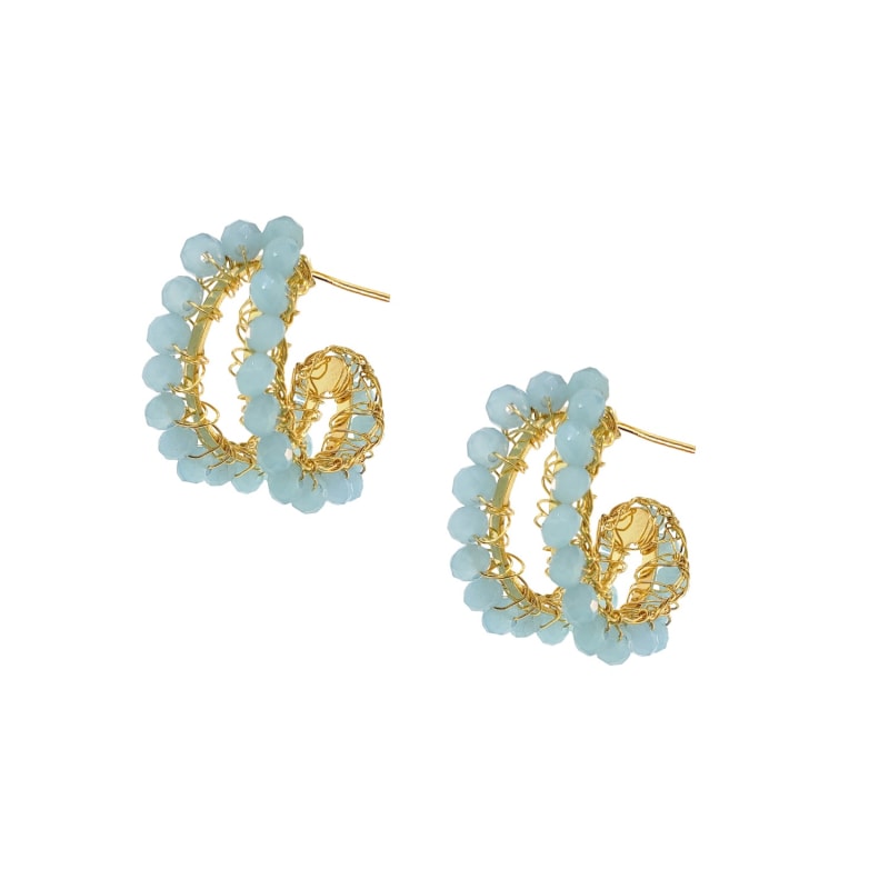 Thumbnail of Powder Bluer & Gold Nina Handmade Crochet Hoops image