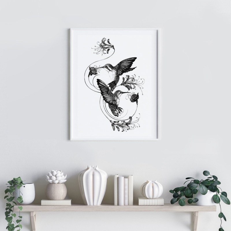 Thumbnail of 'Hummingbirds & Honeysuckle' Fine Art Print A4 image