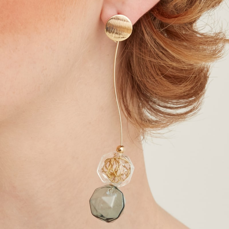 Thumbnail of Flowy Two Sphere Earrings with Wire Details image