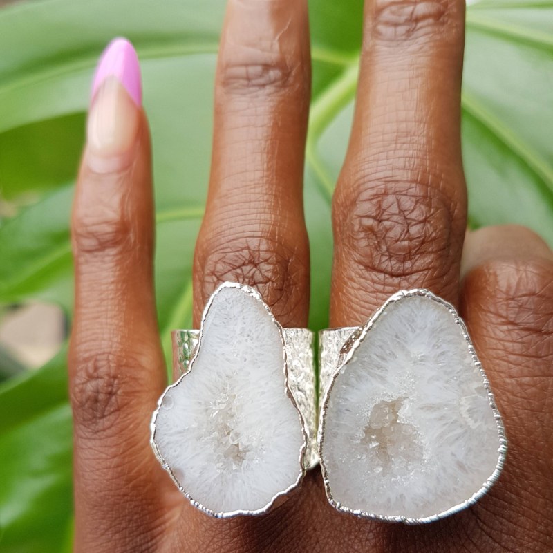 Thumbnail of Silver Natural White Gemstone Mega Statement Ring image