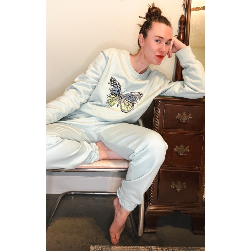 Thumbnail of Wild Lady Embroidered Butterfly Sweatshirt In Seafoam image