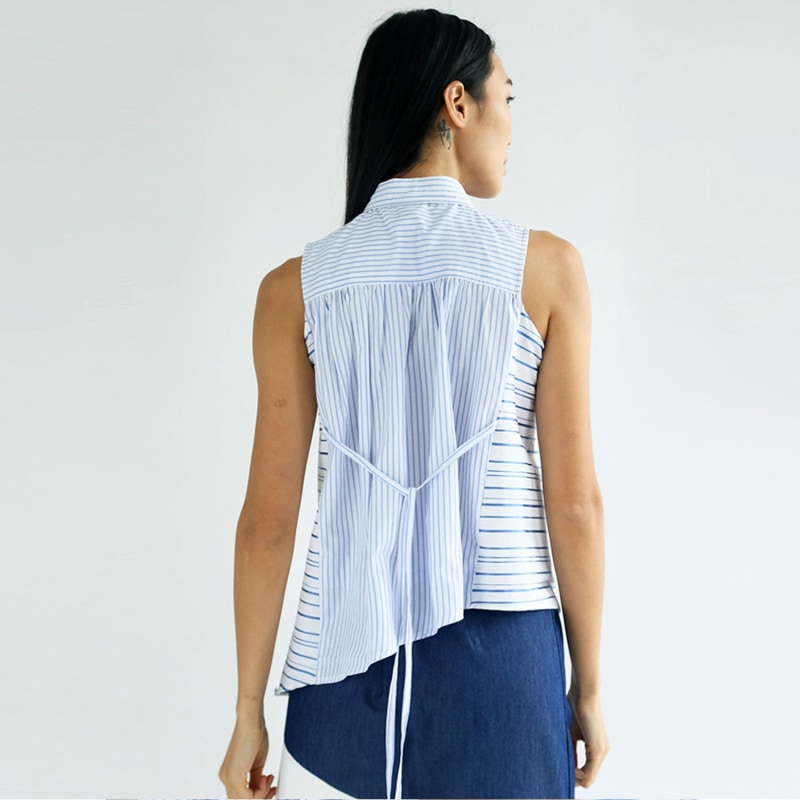 Thumbnail of Brigante Stripe Panel Sleeveless Button-Down Top image