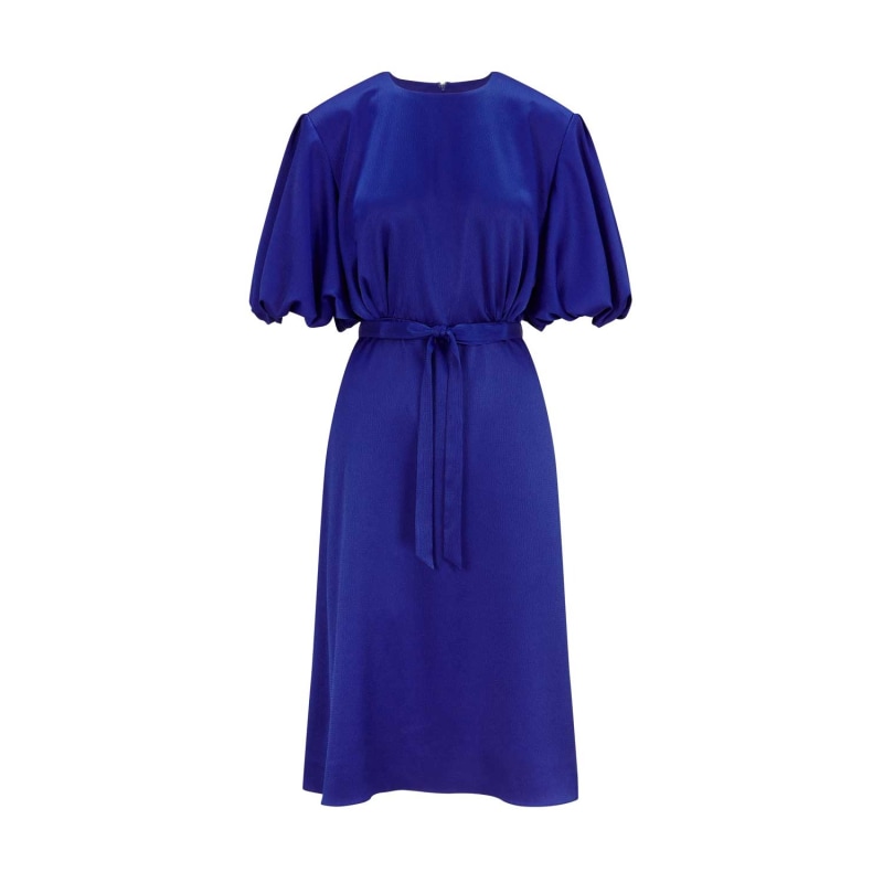 Thumbnail of Draped Puff Sleeve Satin Dress - Royal Blue image