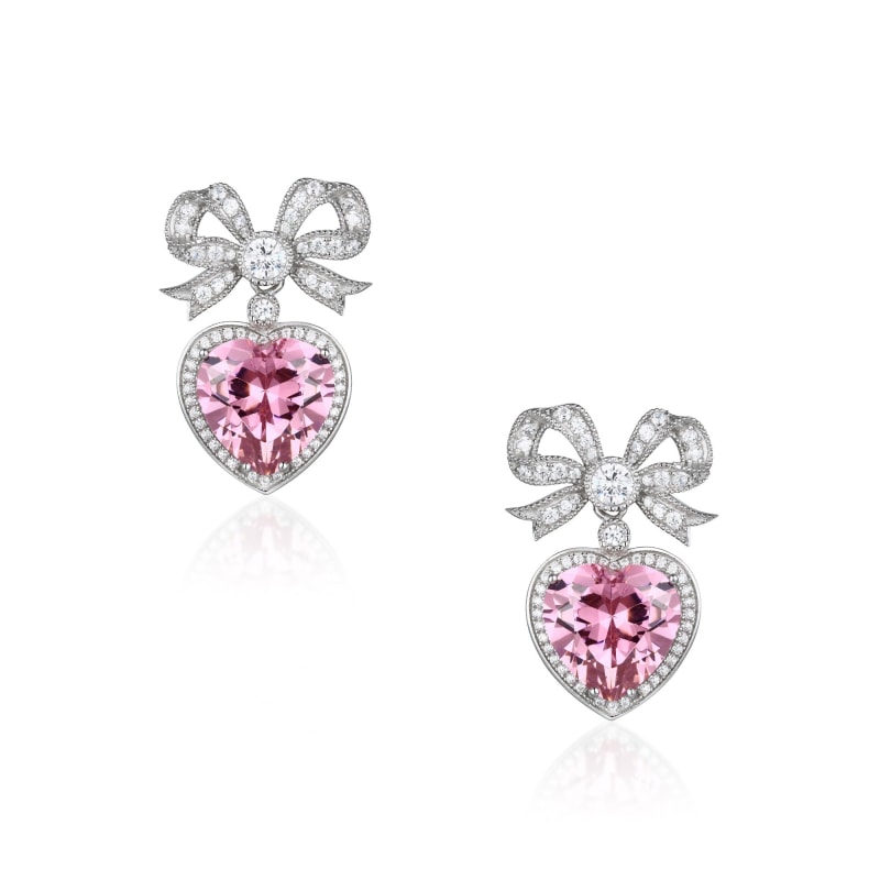 Thumbnail of Princess Bow & Crystal Heart Silver Earrings image