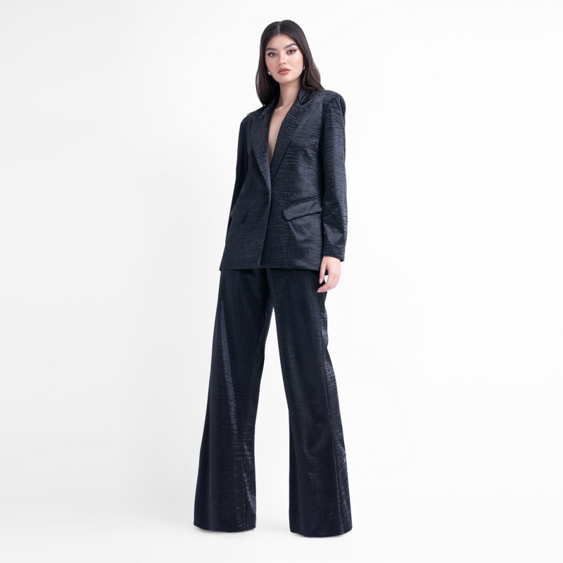 Print Black Leather Suit With Regular Blazer And Straight-Cut Trousers ...