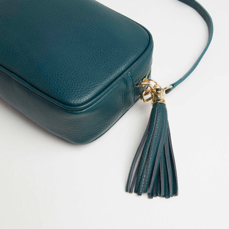 Thumbnail of Verona Crossbody Tassel Teal Bag with Purple Stripe Strap image