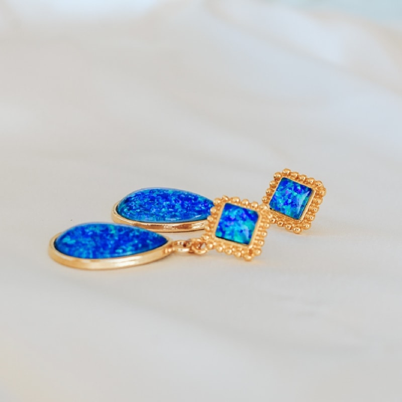 Thumbnail of Romance Statement Deep Blue Teardrop Opal Earrings image