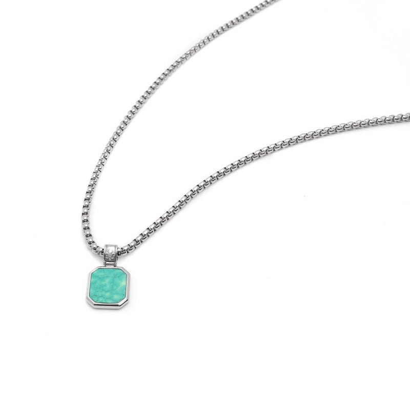 Silver Necklace with Square Turquoise Pendant