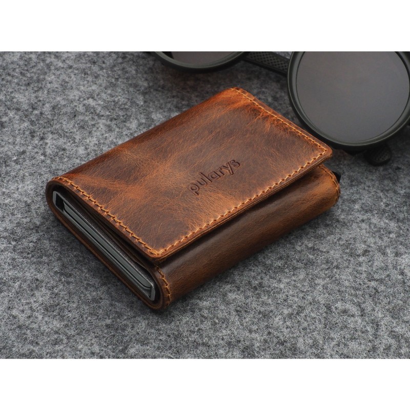 Pularys Rfid Wallet Colorado Saddle Leather Style In Brown Color