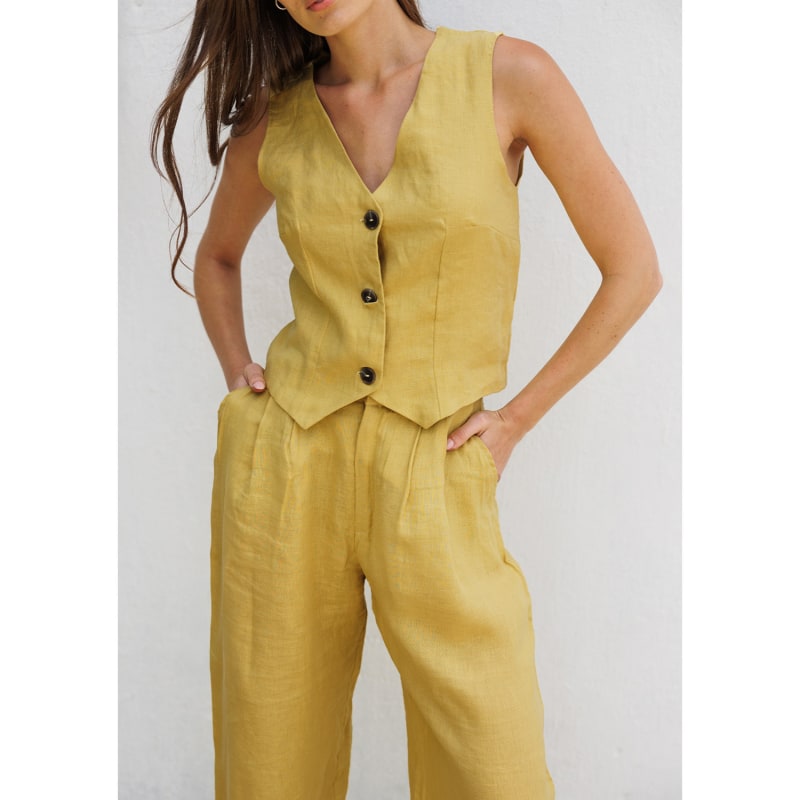 Thumbnail of Pure Linen Valencia Waistcoat In Chartreuse image