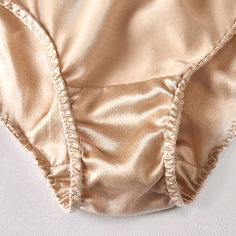 Pure Mulberry Silk Bikini Pantie, Mid Waist In Beige