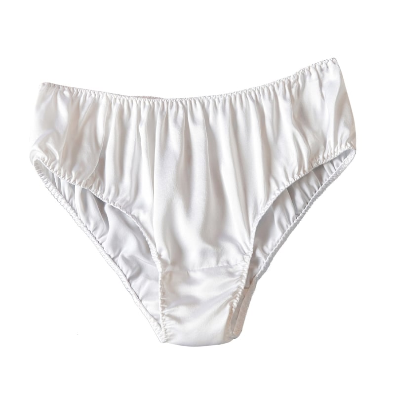 Pure Mulberry Silk Bikini Pantie, Mid Waist In Pearl White