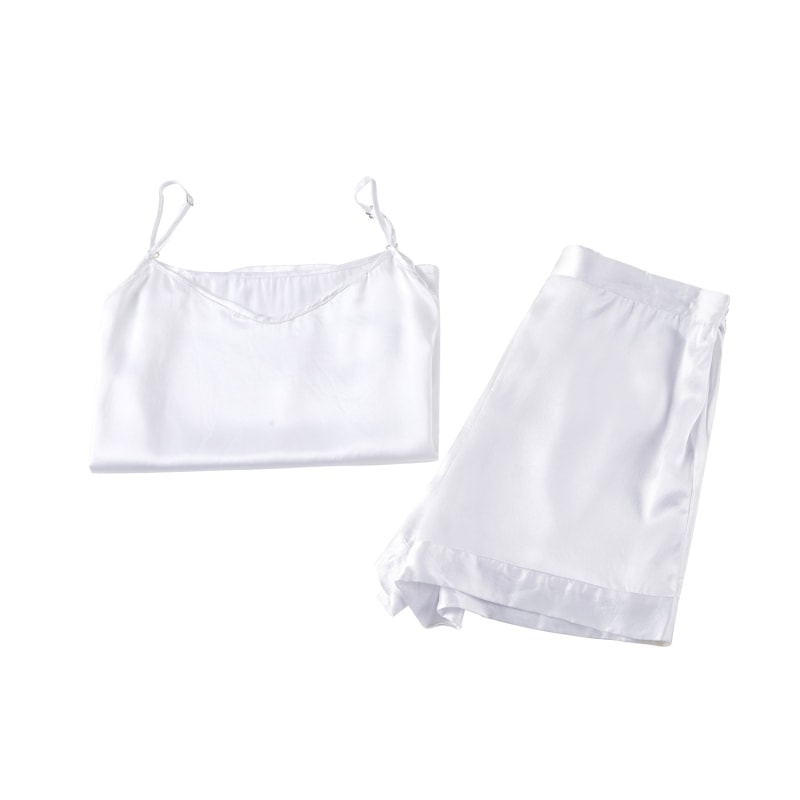 Pure Mulberry Silk Camisole And Shorts Set - Pearl White by Soft Strokes  Silk