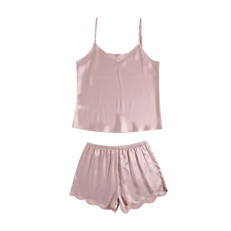 Thumbnail of Pure Mulberry Silk Dusty Rose Camisole And Scalloped Shorts Set image