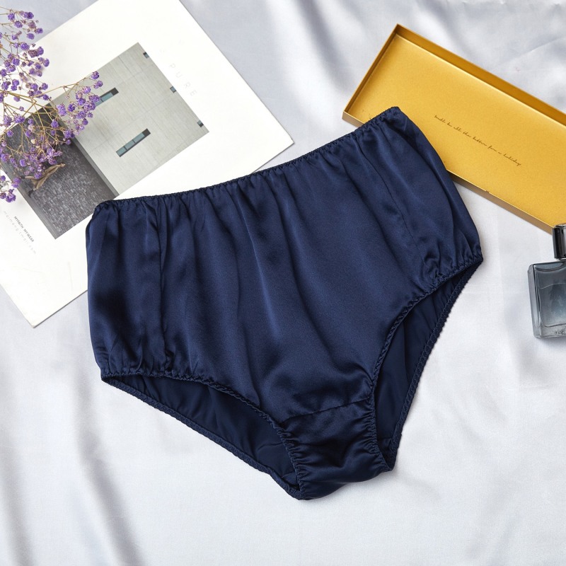Pure Mulberry Silk French Cut Panties High Waist In Navy Soft