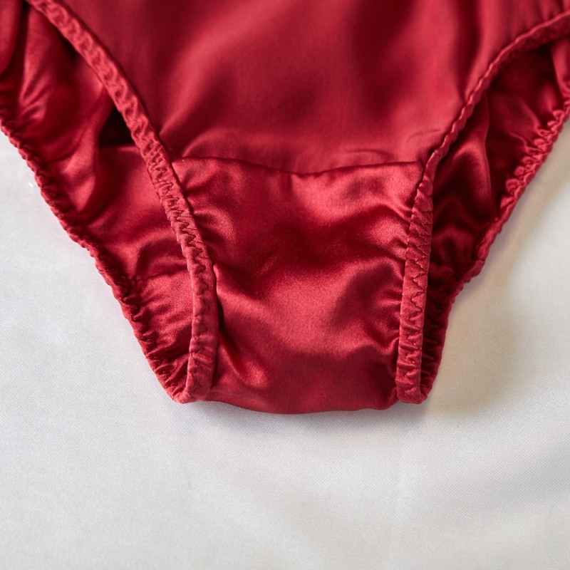 Pure Mulberry Silk French Cut Panties, High Waist In Ruby