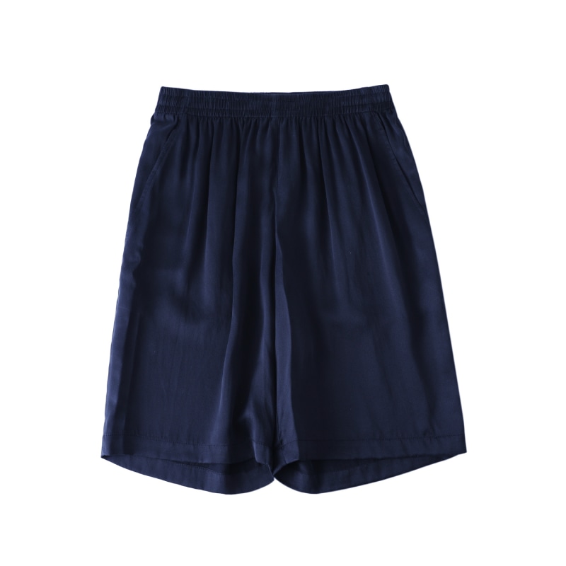 Thumbnail of Pure Mulberry Silk Men Shorts - Mid Waist Deep Navy Sueded Silk Charmeuse image