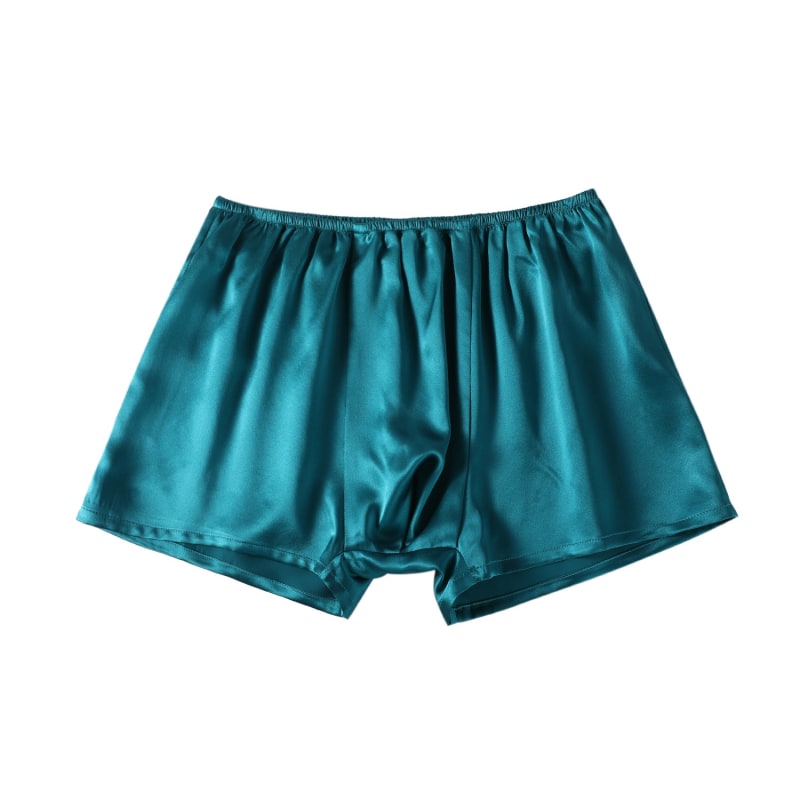 Pure Mulberry Silk Men Trunks Low Rise In Turquoise Soft Strokes Silk Wolf Badger