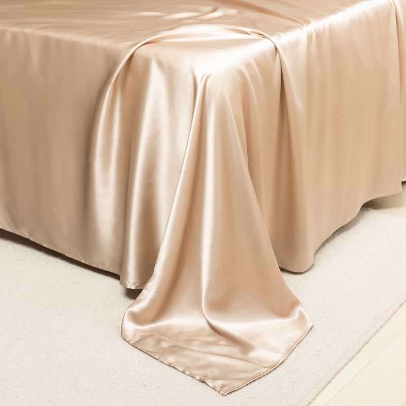 Thumbnail of Pure Mulberry Silk Seamless Flat Sheet - Double - Beige image