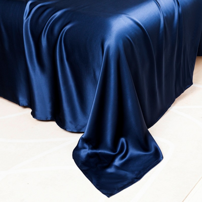 Thumbnail of Pure Mulberry Silk Seamless Flat Sheet - Double - Navy image