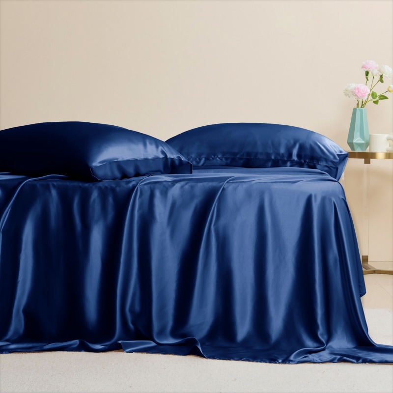 Thumbnail of Pure Mulberry Silk Seamless Flat Sheet - Double - Navy image