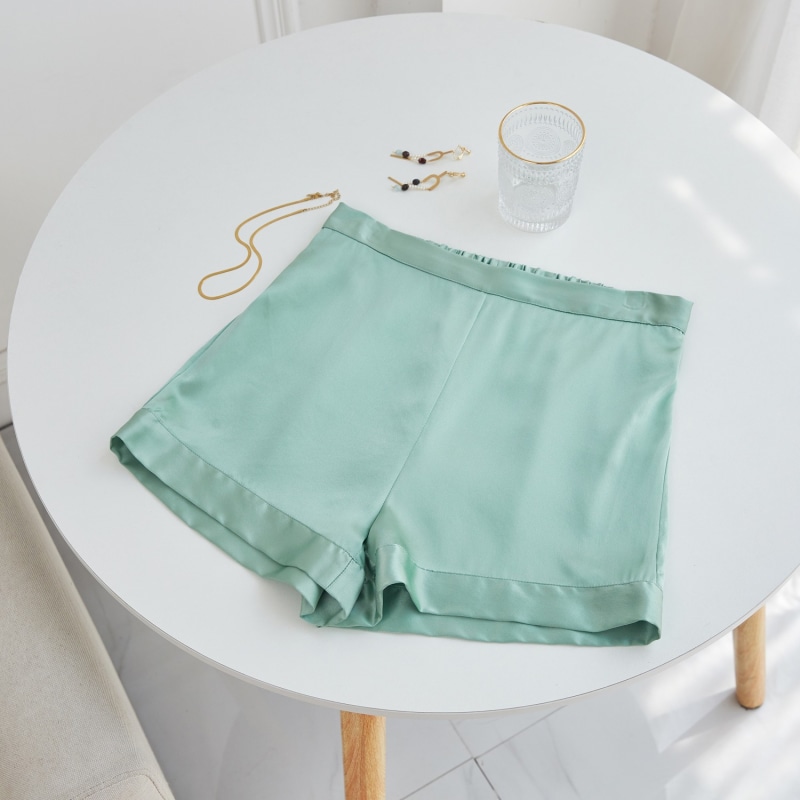 Thumbnail of Pure Mulberry Silk Shorts High-Waisted In Jade Green image