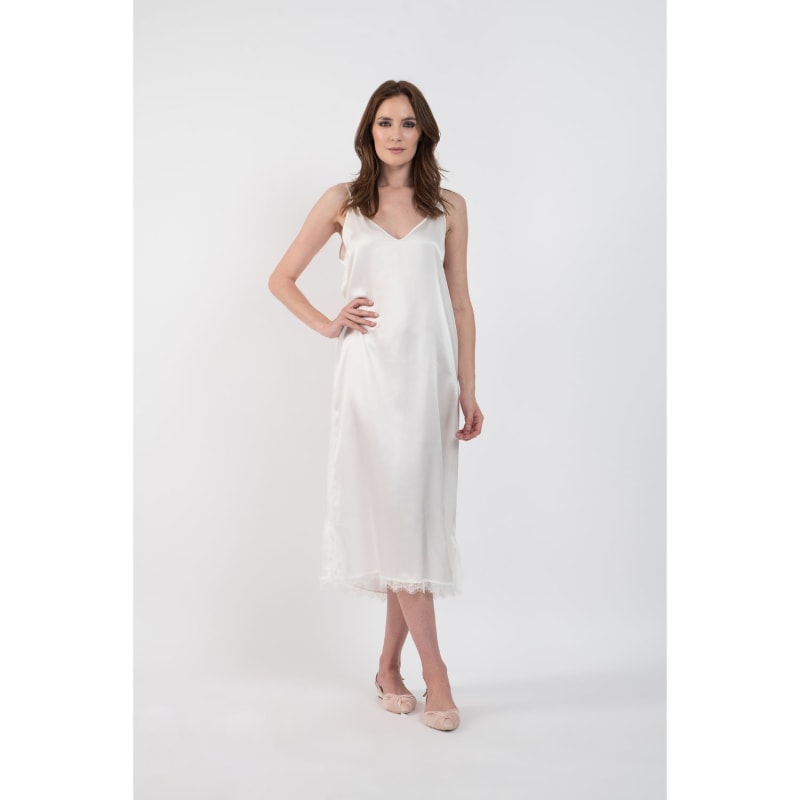 Pure Silk Slip Dress In Ivory With Adjustable Straps by IZABELA MANDOIU