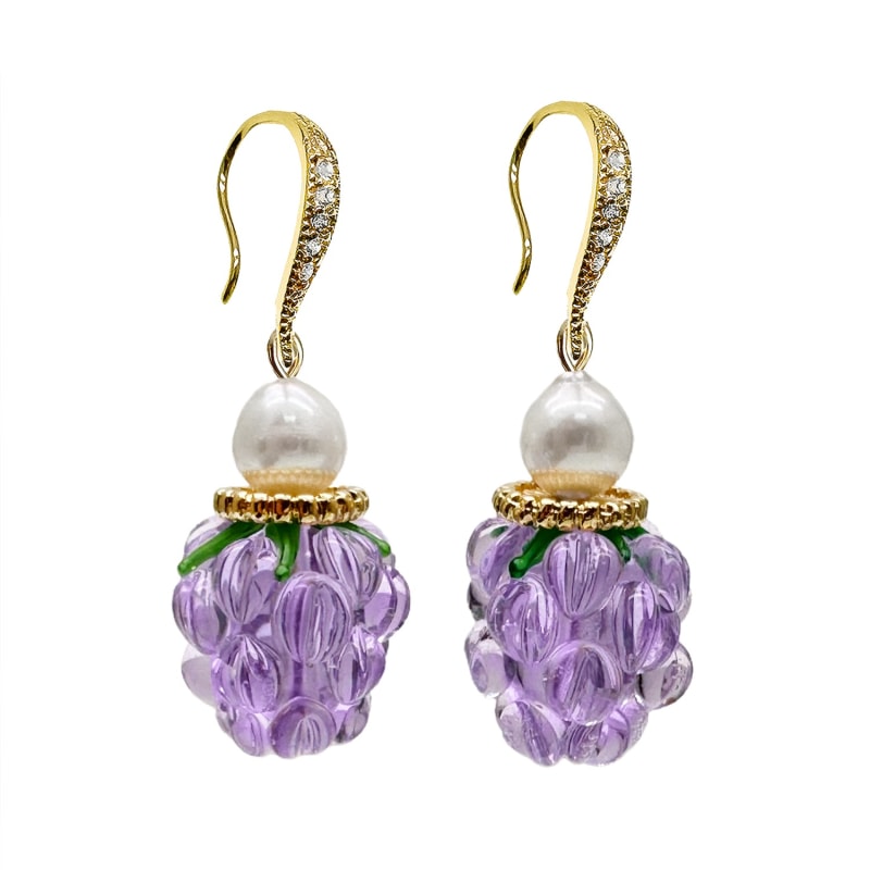 Thumbnail of Purple Glass Raspberry With Freshwater Pearls Earrings image