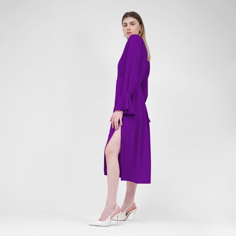 Thumbnail of Purple Midi Dress With Pleats And Proeminent Shoulders image