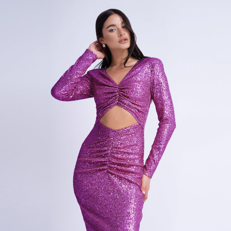 Purple sequin midi dress new arrivals