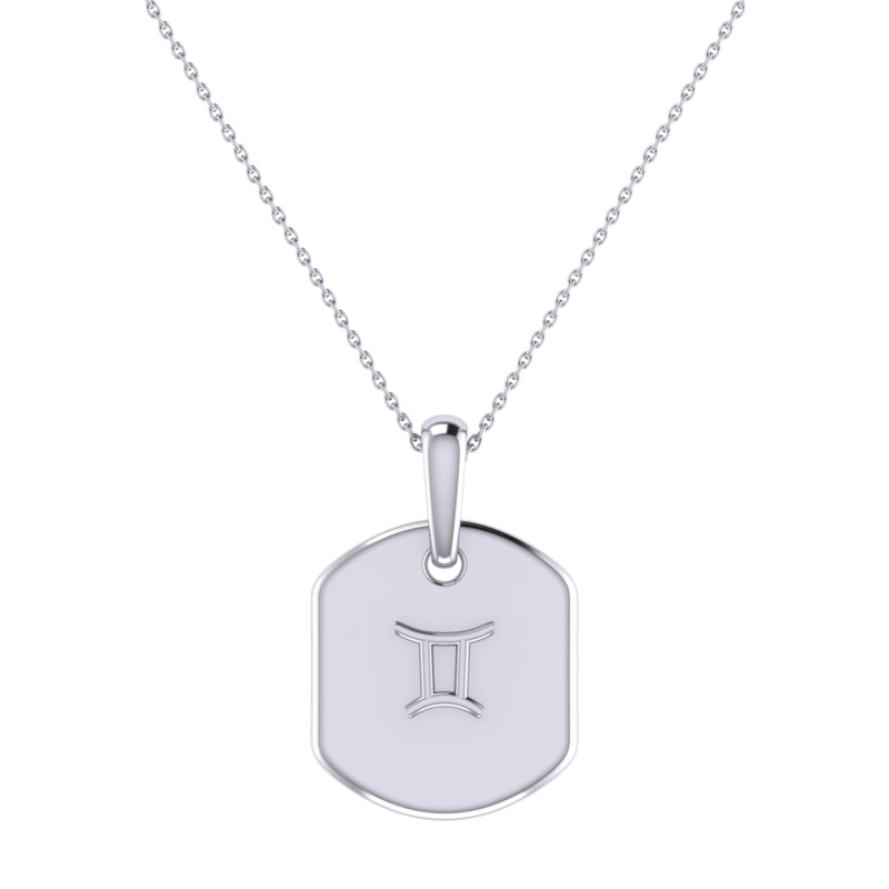 Thumbnail of Gemini Twin Moonstone & Diamond Constellation Tag Pendant Necklace In Sterling Silver image