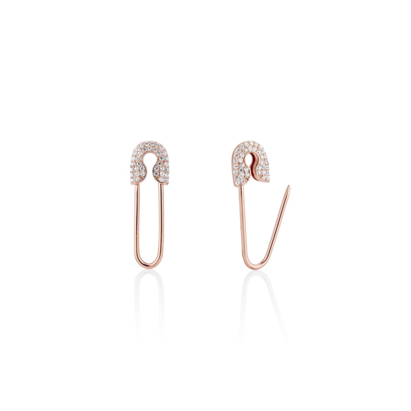 Solid X Pave Safety Pin Earring Gold by Essentials Jewels