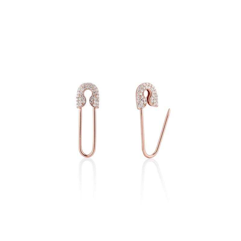 Thumbnail of Solid X Pave Safety Pin Earring Gold image