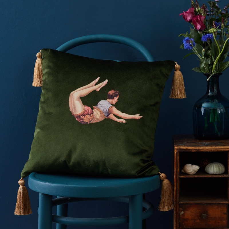 Thumbnail of Trapeze Boy Velvet Cushion Lush Meadow Green image