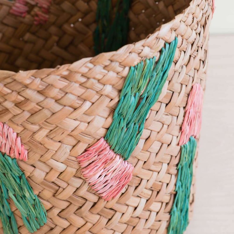 Thumbnail of Cactus Embroidery Soft Natural Basket - Handmade Bins image