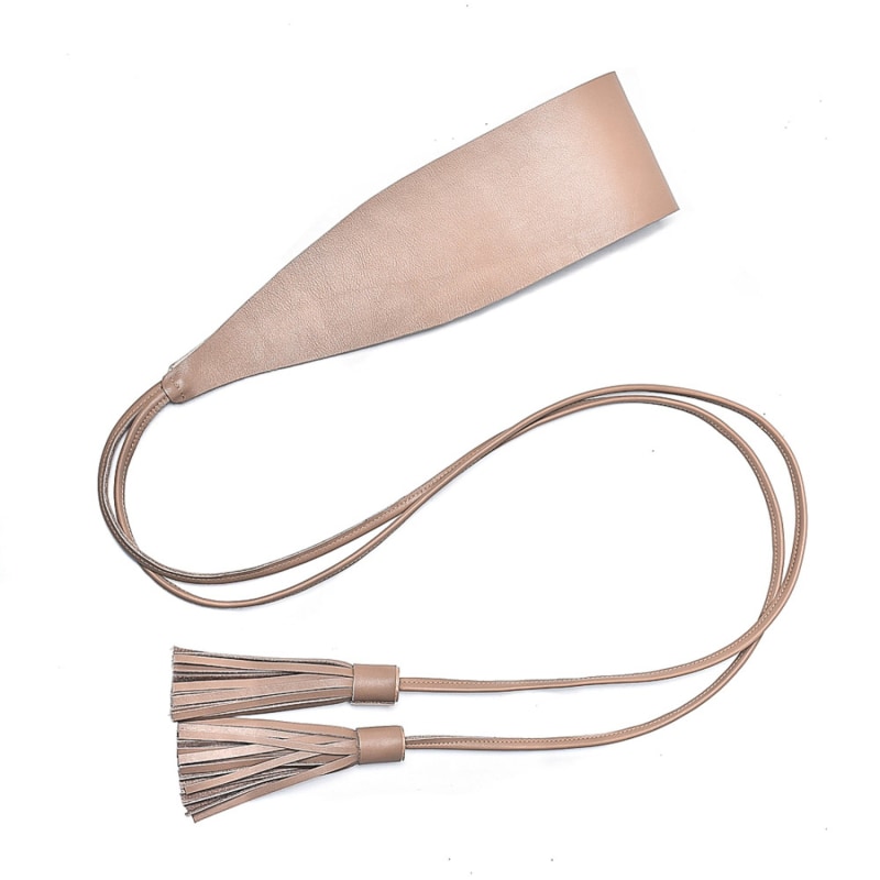 Thumbnail of Leather Tassel Waist Belt- Nude image