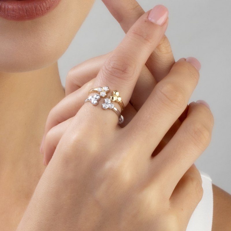 Thumbnail of Diamond Geometric Trilogy Open Ring In Yellow Gold image