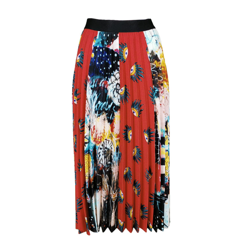 Multi-Color & Print Pleated Midi Skirt by Lalipop Design