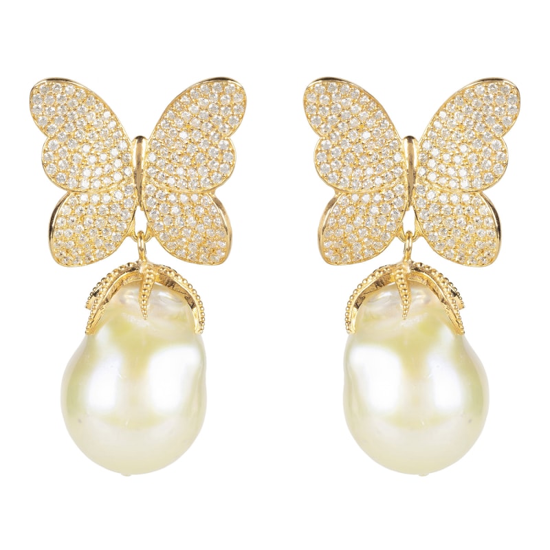 Thumbnail of Baroque Pearl White Butterfly Earrings Gold image