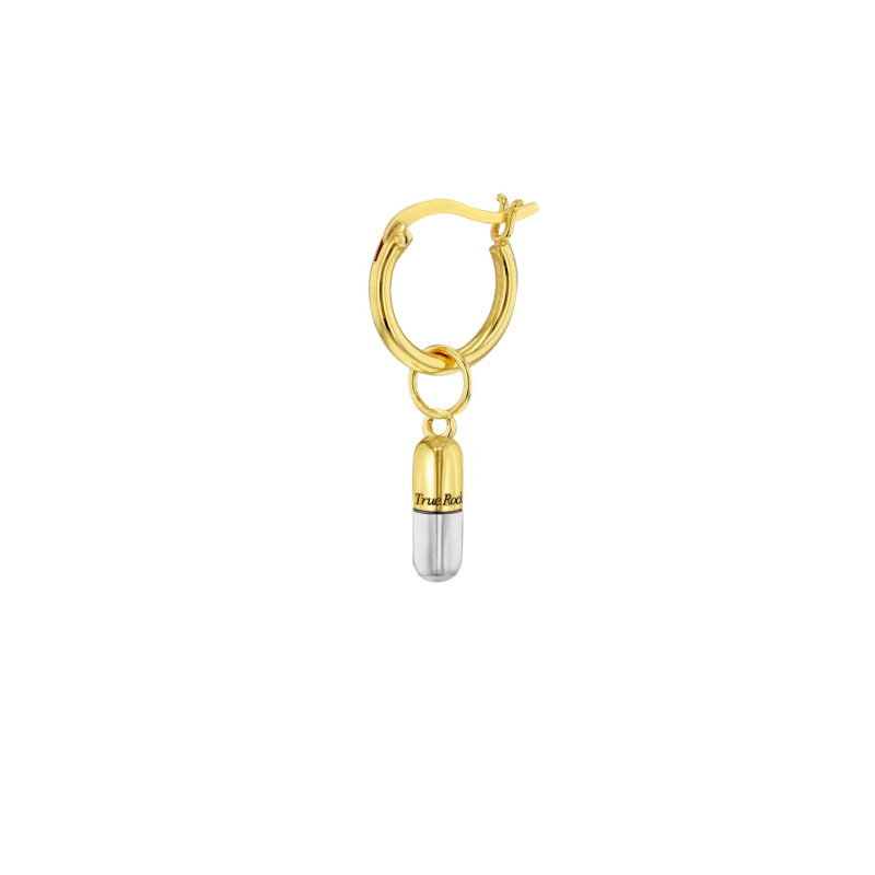 Thumbnail of 18Kt Gold Plated Mini Pill Charm on Gold Hoop Single image