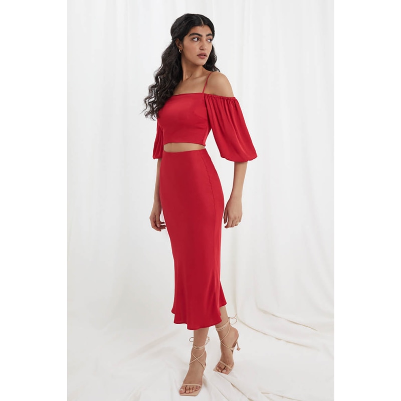 Thumbnail of Seren Midi Skirt In Tulip Red image