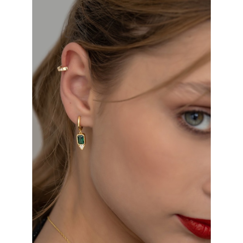 Thumbnail of Gold Huggie Earrings Green Emerald Stone - Rose Gold image